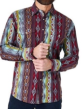 billiga västernskjortor för män-Herr Grafiska tryck Årgång Geometri Skjorta Västerländsk skjorta Cowboyskjorta Långärmad Mode Streetwear Designer Utomhus Dagligen Höst vinter Nedvikt Mönster Button-Down Rubinrött Blå Orange Grön