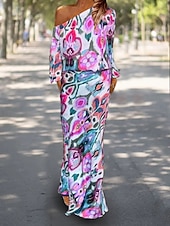 preiswerte Blusenanzüge für Damen-Damen Kleid-Set Casual kleid Etuikleid Kleid drucken Modisch Strassenmode Graphic Abstrakt Bedruckt Maxidress Langarm Ein-Schulter Outdoor Urlaub Rote Königliches Blau Himmelblau Sommer Frühling