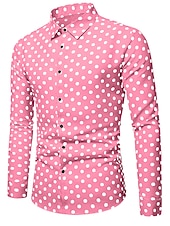 cheap Men&#039;s Button Up Shirts-Men&#039;s Shirt Button Up Shirt Casual Shirt Summer Shirt Black White Pink Blue Long Sleeve Polka Dot Lapel Daily Vacation Clothing Apparel Fashion Casual Comfortable