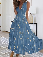 ieftine Rochii florale-Rochie maxi pentru femei Rochie în linie A Rochie casual Rochie fluture Rochie de vară Fashion Streetwear Casual Înafară Vacanță Zi de zi Ajustare regulară Floral Fluture Fără mâneci Gât în V Negru