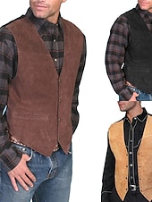 abordables Chalecos-Hombre Chaleco Ropa Cotidiana Vacaciones Noche Vintage Moda Primavera &amp; Otoño Botón Bolsillo delantero Poliéster Cómodo Plano Botonadura Simple Escote en Pico Ajuste regular Negro Marrón claro Marrón
