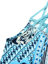 billige Boho-kjoler-Dame Mini kjole Uformell kjole Etnisk kjole Boho-kjole Halter Neck kjole Mote Klassisk Fritid Feriereise Daglig Ferie Normal Geometrisk Trykt mønster Ermeløs Crew-hals Grimehals Svart Blå Grønn