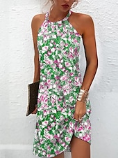 cheap Boho Dress-Women&#039;s Mini Dress Petite Dress Sundress Summer Dress Halter Neck Dress Active Fashion Streetwear Outdoor Vacation Daily Regular Fit Floral Sleeveless Halter Neck Light Green Royal Blue