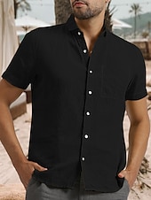 abordables Vacaciones-Hombre Camisa camisa de lino Camisa de lino de algodón Camisa de verano Camisa casual Camisa de playa Plano Vacaciones Hawaiano Negro Blanco Amarillo Manga Corta Diseño Primavera verano Ropa Bolsillo