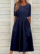 economico Abiti da ufficio-Per donna Blu marino Blu Viola chiaro Estate Primavera Autunno Vestito longuette Abito casual Vestito svasato Essenziale Moderno Informale Esterno Giornaliero Morbido Liscio Girocollo