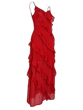 preiswerte Kleider für den-Damen schwarzes kleid Ballkleid abendkleider Rüsche Gespleisst Spaghetti-Träger Ärmellos kleid hochzeitsgast Urlaub Schwarz Rote Sommer Frühling