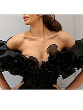 abordables Robes de bal de promo-Robe de bal en coupe ajustée robe sexy invitée de mariage bal longue manches courtes sans épaule en chiffon avec fente avant volants en cascade Robe de bal masquée 2025