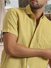 abordables Vacaciones-Hombre Camisa camisa de lino Camisa de lino de algodón Camisa de verano Camisa casual Camisa de playa Plano Vacaciones Hawaiano Negro Blanco Amarillo Manga Corta Diseño Primavera verano Ropa Bolsillo