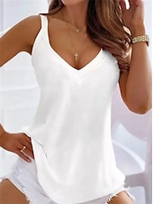 billige Grafisk butikk Tank topper &amp; Camis-kvinners tank top tunika basic ermeløse vanlige topper v-hals casual hvit