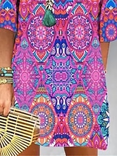 halpa Tulosta kukkamekot-naisten vuoromekko kukkainen paisley print v kaula minimekko päivittäinen loma 3/4-hihainen kesä kevät