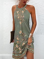 cheap Boho Dress-Women&#039;s Mini Dress Petite Dress Sundress Summer Dress Halter Neck Dress Active Fashion Streetwear Outdoor Vacation Daily Regular Fit Floral Sleeveless Halter Neck Light Green Royal Blue