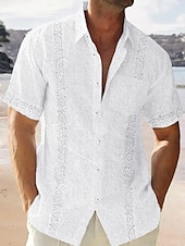 preiswerte Baumwoll-Leinenhemd-Herren Hemd Sommerhemd Lässiges Hemd Strandhemd Grafik-Drucke Hawaiianisch Festtage Weiß Rosa Blau Grau Kurzarm Kargen Frühling Sommer Bekleidung Bedruckt