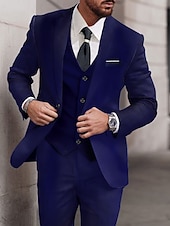 abordables Trajes formales-Trajes de boda para hombres azul real azul cielo en color sólido ajuste estándar de 3 piezas de un solo botón