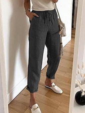 preiswerte Wesentliche Falsche Unterteile-Damen Kunstbaumwollleinen Hosen Hose Mode Volle Länge Einfach Seitentaschen Komfort Unelastisch Alltagstauglich Schwarz Weiß Khaki Grau Normale Passform