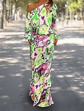 preiswerte Blusenanzüge für Damen-Damen Kleid-Set Casual kleid Etuikleid Kleid drucken Modisch Strassenmode Graphic Abstrakt Bedruckt Maxidress Langarm Ein-Schulter Outdoor Urlaub Rote Königliches Blau Himmelblau Sommer Frühling