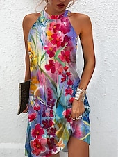 cheap Boho Dress-Women&#039;s Mini Dress Petite Dress Sundress Summer Dress Halter Neck Dress Active Fashion Streetwear Outdoor Vacation Daily Regular Fit Floral Sleeveless Halter Neck Light Green Royal Blue