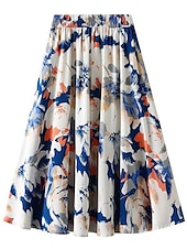 olcso Sifon szoknyák-Női Szoknya A-vonalú Elegáns Nyár Midi Magas derék Szoknyák Színes Virágos Sifon Nyomtatott Napi Szabadság Sárga Rubin Medence Narancssárga Tavaszi nyár Sifon