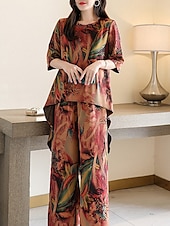 economico Abbigliamento da casa da donna-set di abbigliamento da casa da donna, moda floreale, casual, comfort, strada, quotidiano, appuntamento, traspirante, girocollo, manica corta, maglietta, pantaloni, tasca, estate, primavera, casa,