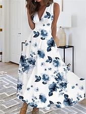 ieftine Rochii florale-Rochie maxi pentru femei Rochie în linie A Rochie casual Rochie fluture Rochie de vară Fashion Streetwear Casual Înafară Vacanță Zi de zi Ajustare regulară Floral Fluture Fără mâneci Gât în V Negru