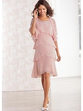 preiswerte Mit Jacke-Strandhochzeit Zweiteilig Sheath Mutter der Braut Kleid formell Hochzeitsgast Elegant High Low Rundhals asymmetrisch knielang Chiffon ärmellos Wrap inklusive mit Tier kostenloser Maßanfertigung