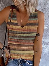 abordables Camisetas y camisolas de mujer-Top sin mangas de camisón para mujer tops de salir básicos a rayas botones estampado sin mangas estilo regular cuello en V casual rosa azul púrpura caqui
