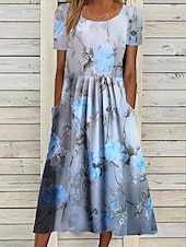 abordables Art &amp; Design Robe-Robe midi femme impression à fleurs avec poches col rond quotidienne rendez-vous manches courtes été printemps