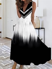 ieftine Rochii florale-Rochie maxi pentru femei Rochie în linie A Rochie casual Rochie fluture Rochie de vară Fashion Streetwear Casual Înafară Vacanță Zi de zi Ajustare regulară Floral Fluture Fără mâneci Gât în V Negru