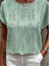 cheap Floral tee-Women&#039;s T Shirt Graphic Basic Short Sleeve Round Neck Regular Tops Daily Weekend Print Yellow Pink Blue Orange Green