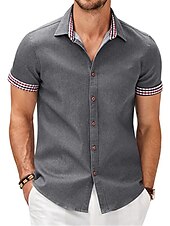economico camicia da uomo con bottoni-Per uomo Camicia Camicia Estiva Camicia casual Camicia da Spiaggia Camicia con Bottoni Nero Blu Verde Grigio Manica Corta Blocco di colori Quadri Bavero Vacanza Quotidiano Abbigliamento Cotone Misto