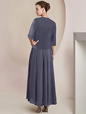 abordables Avec veste-Robe de mère de la mariée en deux pièces A-Line Robe invitée formelle Élégante Décolleté dégagé longueur thé Chiffon dentelle Manches 3/4 Wrap inclus avec appliques froncées 2025 taille personnalisée