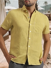 abordables Vacaciones-Hombre Camisa camisa de lino Camisa de lino de algodón Camisa de verano Camisa casual Camisa de playa Plano Vacaciones Hawaiano Negro Blanco Amarillo Manga Corta Diseño Primavera verano Ropa Bolsillo