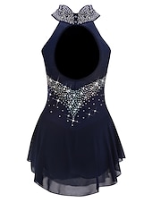 cheap Figure Skating Dresses-Figure Skating Dress Women&#039;s Girls&#039; Ice Skating Dress Outfits Dark Navy Open Back Mesh Spandex High Elasticity Training Practice Professional Skating Wear Handmade Crystal / Rhinestone Sleeveless Ice