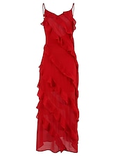 preiswerte Kleider für den-Damen schwarzes kleid Ballkleid abendkleider Rüsche Gespleisst Spaghetti-Träger Ärmellos kleid hochzeitsgast Urlaub Schwarz Rote Sommer Frühling