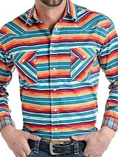 billiga västernskjortor för män-Herr Grafiska tryck Årgång Geometri Skjorta Västerländsk skjorta Cowboyskjorta Långärmad Mode Streetwear Designer Utomhus Dagligen Höst vinter Nedvikt Mönster Button-Down Rubinrött Blå Orange Grön