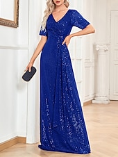 levne NY šaty-A-line večerní šaty elegantní šaty formální svatební host podlahová délka krátký rukáv v krku s flitry oblečení k oslňování