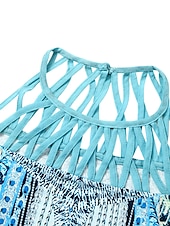 billige Boho-kjoler-Dame Mini kjole Uformell kjole Etnisk kjole Boho-kjole Halter Neck kjole Mote Klassisk Fritid Feriereise Daglig Ferie Normal Geometrisk Trykt mønster Ermeløs Crew-hals Grimehals Svart Blå Grønn