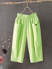 preiswerte Schlichte Hose aus Baumwollleinen-Damen Shorts aus Baumwollleinen Leinen-inspirierte Hosen Hose aus Baumwollleinen Aktiv Einfach Lässig Wadenlang Hohe Taille Einfach Tasche Bequem Atmungsaktivität Weich Mikroelastisch Urlaub