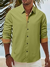 economico camicia da uomo con bottoni-Per uomo Camicia Camicia estiva Camicia con bottoni Maglietta informale Camicia da spiaggia Blu Verde Grigio Manica lunga Color Block Bavero Giornaliero Da mare Abbigliamento Di tendenza Informale