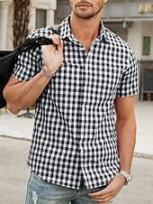 economico camicia da uomo con bottoni-Per uomo Camicia Camicia Estiva Camicia casual Camicia da Spiaggia Camicia con Bottoni Camicie a quadri Nero Blu reale Blu Rosso Blu scuro Manica Corta Quadri Bavero Vacanza Quotidiano Abbigliamento