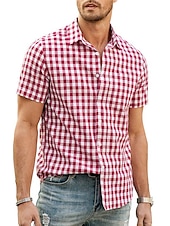 economico camicia da uomo con bottoni-Per uomo Camicia Camicia Estiva Camicia casual Camicia da Spiaggia Camicia con Bottoni Camicie a quadri Nero Blu reale Blu Rosso Blu scuro Manica Corta Quadri Bavero Vacanza Quotidiano Abbigliamento
