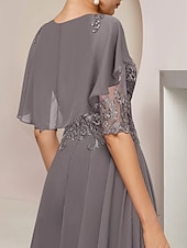 economico Lunghezza del tè-Abito per madre della sposa A-Line ospite di matrimonio elegante scollo a barchetta asimmetrico lunghezza tè chiffon pizzo manica mezza con applicazioni di perline 2025 taglia personalizzata gratuita