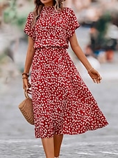 ieftine Rochii casual florale-dama floral ditsy imprimeu floral decolteu ochi rochie midi data maneca scurta vara primavara
