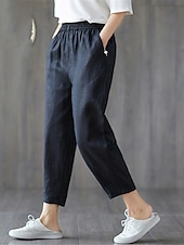 abordables Short en lin et coton-Femmes Short en coton et lin Shorts Capri Pantalons Amples Streetwear Occasionnel Confort Capris Taille Moyenne Uni Avec Poches Bouffant Conception à cordon élastique Confort Respirabilité Doux