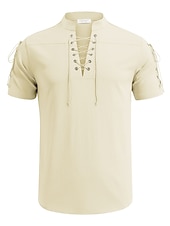 baratos Férias-Homens Camisa Social camisa de linho Camisa casual camisa de praia Tecido Férias Havaiana Preto Branco Azul Marron Manga Curta Colarinho Chinês Primavera Verão Roupa Básico