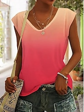billige Grafisk butikk Tank topper &amp; Camis-stilig neon skjorte for kvinner &amp;amp; lyse ombre-trykk ermeløse vanlige topper v-hals ferie uformell rosa rød blå lilla grønn sommer
