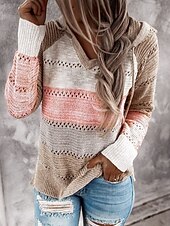 abordables Patrones gráficos y detalles-Mujer Suéter de punto Casual Suave Bloque de color Croché Con Capucha Delgado Manga Larga Sayo Tejer Trabajo Diario Festivos Negro Vino Otoño Invierno