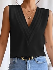 preiswerte Tank-Shirts &amp; kurze Jäckchen für Damen-Damen Camisole Tank Top Elegant Vintage Mode ärmellos reguläre Tops V-Ausschnitt lässig Schwarz Weiß Wein Blau