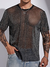 preiswerte Lässige T-Shirts für Herren-Herren T Shirt Männer Solid Glitter T-Shirt T-Shirt Kurzarm Rundhalsausschnitt Sommer Einfach Designer Basic Moderne zeitgenössische Basic Urlaub Straße Ausgehen Schwarz Top T-Shirt für Herren