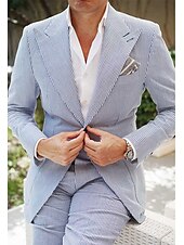 abordables Costumes décontractés-Costumes de mariage pour hommes en seersucker d&#039;été bleu coloré uni coupe standard 2 pièces simple boutonnage deux boutons