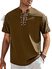 baratos Férias-Homens Camisa Social camisa de linho Camisa casual camisa de praia Tecido Férias Havaiana Preto Branco Azul Marron Manga Curta Colarinho Chinês Primavera Verão Roupa Básico